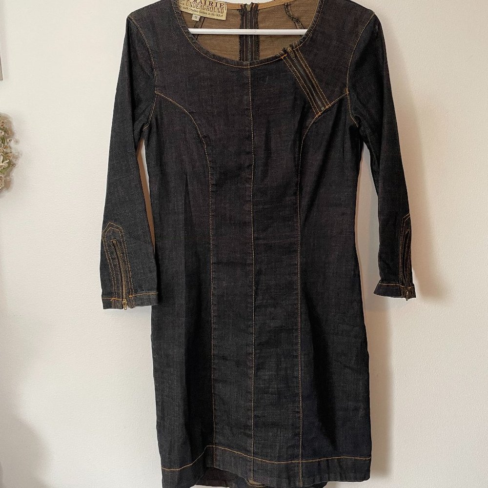 Dark Blue Denim Mini Dress, Small, Prairie Underground Organic Cotton